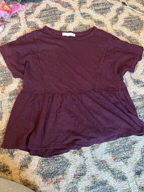 Short Sleeve Peplum Tee - Deep Burgundy